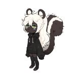  anthro baggy_hoodie clothing collar cottonart facial_piercing fluffy fluffy_tail green_eyes hair hi_res hoodie legwear mae_peppermint male mammal markings mephitid nose_piercing nose_ring piercing ponytail ring_piercing round_ears short skunk solo striped_markings stripes tail tamagotchi thigh_highs topwear white_hair 
