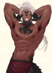  abs animal_humanoid areola armpit_hair au_ra bodily_fluids body_hair eyebrows final_fantasy hair hands_behind_head hi_res horn horned_humanoid humanoid male muscular muscular_humanoid muscular_male nipples one_eye_closed pecs scalie scalie_humanoid smile solo square_enix sweat tail tailed_humanoid toumator18 