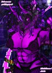  abs anthro breasts claws dragon drakondraggyland female fishnet horn nipple_piercing nipples piercing purple_body purple_skin solo text thelilfurrycat tongue tongue_out 