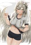  absurdres alternate_costume angel_wings blue_archive brown_hair flower gym_uniform hair_flower hair_ornament halo highres nagisa_(blue_archive) navel thighs white_flower white_wings wings yamano_rokamizu 