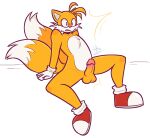  anthro blue_eyes blush blush_lines canid canine clothing erection footwear footwear_only fox fur genitals male mammal mikifluffs miles_prower mostly_nude orange_body orange_fur penis sega shocked shocked_expression shoes shoes_only solo sonic_the_hedgehog_(series) surprise surprised_expression 