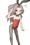  1girl absurdres alternate_costume animal_ears black_bow black_bowtie black_pantyhose bow bowtie brown_eyes detached_collar feet_out_of_frame flat_chest grey_hair high_ponytail highres kantai_collection leotard long_hair looking_at_viewer maru_(marg0613) one-hour_drawing_challenge pantyhose playboy_bunny rabbit_ears red_leotard simple_background solo strapless strapless_leotard white_background wrist_cuffs zuihou_(kancolle) 