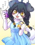  2021 accessory ahoge anthro beverage beverage_can black_hair blush border_collie braided_hair braided_pigtails breasts canid canine canis clothed clothing collie cotorita countershading dialogue digital_media_(artwork) domestic_dog dress fangs fanta female female_anthro floppy_ears flower flower_in_hair fur grey_body grey_fur hair hair_accessory happy herding_dog hi_res holding_object japanese_text kemono koto0v0haru looking_at_viewer mammal multicolored_body multicolored_fur open_mouth pastoral_dog pigtails plant sheepdog small_breasts soda solo speech_bubble tail tail_motion tailwag talking_to_viewer teeth text tongue translation_request two_tone_body two_tone_fur white_body white_fur yellow_eyes 