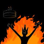  1:1 4_fingers ambiguous_gender anthro artist_name birthday birthday_cake birthday_hat black_background cake dessert digital_media_(artwork) elmo_rise eyeless fingers fire food hapromeen hi_res meme raised_arms scalie signature simple_background solo white_line_art 