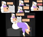  anthro big_breasts big_butt breasts butt canid canine canis clothing dialogue female five_nights_at_freddy&#039;s five_nights_at_freddy&#039;s_world flat_colors fox hi_res la-foxa_(photolol.03) la-lolbita(photolol.03) lolbit_(fnaf) mammal muscular muscular_anthro muscular_female photolol.03 piercing reading_newspaper scottgames sister_location sitting solo spanish_text text thick_thighs tight_clothing wide_hips 