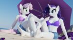  3d_(artwork) 5_toes absurd_res anthro beach bikini bikini_top bottomwear breasts clothing digital_media_(artwork) duo equid equine feet female foot_focus friendship_is_magic hasbro hi_res horn humanoid_feet mammal my_little_pony parasol plantigrade rarity_(mlp) seaside shadowboltsfm shorts sitting sweetie_belle_(mlp) swimwear toes unicorn 