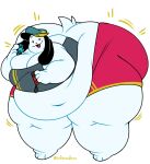  anthro belly belly_overhang big_belly big_breasts breasts cakecauldron canid canine canis cleavage clothed clothing controller curvy_figure domestic_dog female game_controller half-closed_eyes hi_res joycon_controller looking_at_viewer mammal narrowed_eyes nintendo nintendo_controller nintendo_switch obese obese_anthro obese_female open_mouth overweight overweight_anthro overweight_female simple_background solo thick_thighs voluptuous white_background white_body wide_hips 
