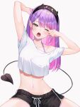  1girl absurdres highres hololive midriff navel one_eye_closed purple_hair runlan_0329 solo tokoyami_towa virtual_youtuber yawning 