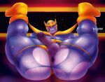 alien anus balls barajockstrap butt clothed clothing genitals hi_res humanoid male marvel muscular muscular_humanoid muscular_male muscular_thighs partially_clothed penis purple_body purple_skin solo thanos titanian torn_clothing 