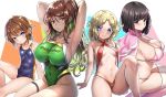 4girls :/ :3 absurdres alternate_costume alternate_hairstyle anger_vein arm_support armpits arms_behind_head bare_shoulders bikini black_eyes black_hair blonde_hair blue_eyes blue_one-piece_swimsuit blush bob_cut breasts bright_pupils brown_eyes brown_hair cameltoe cleavage closed_mouth collarbone commentary covered_navel covered_nipples cowboy_shot criss-cross_halter ebora elbow_gloves english_commentary english_text expressionless frenda_seivelun from_side glaring gloves gradient_gloves gradient_legwear green_background green_one-piece_swimsuit groin hair_between_eyes halterneck highleg highleg_swimsuit highres jacket jacket_on_shoulders kinuhata_saiai knee_up kneeling large_breasts leg_up legs long_hair looking_at_viewer low-tied_long_hair mugino_shizuri multicolored_clothes multicolored_swimsuit multiple_girls navel o-ring o-ring_bikini one-piece_swimsuit open_clothes open_jacket orange_background orange_one-piece_swimsuit parted_bangs pink_background pink_gloves pink_jacket pink_thighhighs ponytail print_swimsuit red_bikini school_swimsuit short_hair sideboob simple_background sitting slit_pupils small_breasts string_bikini sweat swept_bangs swimsuit takitsubo_rikou thigh_strap thighhighs thighs toaru_anbu_no_item toaru_kagaku_no_railgun toaru_majutsu_no_index track_jacket two-tone_background two-tone_one-piece_swimsuit two-tone_swimsuit wet white_background white_bikini white_gloves white_one-piece_swimsuit white_pupils white_thighhighs yellow_one-piece_swimsuit 
