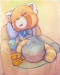  aggressive_retsuko ailurid anthro clothed clothing diaper diaper_fetish digital_media_(artwork) eyes_closed feces full_diaper fur furniture hi_res male mammal messy_diaper overflo207 red_panda resasuke sanrio scat simple_background sleeping smile soiled soiled_diaper soiling solo topwear wearing_diaper 