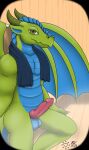  2021 absurd_res anthro balls dragon erection genitals hi_res jazovyx jazovyx_(character) looking_at_viewer male markings nude penis sauna scale_markings scales scalie selfie signature smug smug_face solo spread_wings towel towel_around_neck wings 