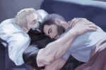  2boys bara black_hair black_shirt blonde_hair call_of_duty call_of_duty:_modern_warfare_2 closed_eyes closed_mouth couple facial_hair ghost_(modern_warfare_2) hug lying lying_on_person male_focus mask mouth_mask multiple_boys muscular muscular_male on_back shirt short_hair sleeping soap_(modern_warfare_2) white_shirt yaoi zhyphenth 