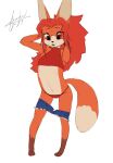  absurd_res age_difference anthro blulesnsfw bottomwear breasts canid canine clothed clothing cutoffs daisy_dukes denim denim_clothing digital_media_(artwork) female female_focus flat_chested flat_colors fox fur guide_lines hair hi_res hotpants mammal mei_huo open_mouth shorts solo tail young younger_anthro younger_female 