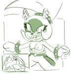  afrosoricid anthro bottomwear bracelet breasts canid canine clothing duo ear_piercing ears_down ears_up eyelashes female fennec fox gloves green_and_white hair handwear idw_publishing jewelry long_ears male mammal monochrome ninoeros nipples open_mouth open_smile pants piercing pivoted_ears ponytail sega sharp_teeth simple_background smile sonic_the_hedgehog_(comics) sonic_the_hedgehog_(idw) sonic_the_hedgehog_(series) spread_legs spreading surge_the_tenrec teeth teeth_showing tenrec tied_hair white_background wide_eyed 