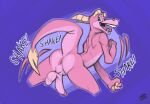  anus balls butt dancing dragon english_text genitals halo-pano hi_res horn penis pink_body pink_scales reptile scales scalie simple_background spread_legs spreading tail teeth text tongue 
