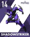  1girl character_name claw_(weapon) clenched_hand decepticon english_commentary highres kamitoge_supino mecha no_humans red_eyes redesign robot science_fiction shadow_striker_(transformers) solo transformers weapon wheel zoom_layer 