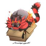  &lt;3 2023 anthro biped black_body black_fur box cardboard cardboard_box container crazydrak curled_up digital_media_(artwork) fangs fire fur generation_7_pokemon green_eyes grey_body grey_fur hi_res in_box in_container incineroar male markings multicolored_body multicolored_fur nintendo pokemon pokemon_(species) pupils red_body red_fur ring_(marking) ringtail simple_background slit_pupils smile solo tail tail_markings teeth white_background yellow_sclera 