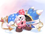  &lt;3 &lt;3_eyes blush clothing duo eyes_closed fool&#039;s_hat footwear hat headgear headwear hi_res kinkykong kirby&#039;s_return_to_dream_land kirby_(series) kissing kissing_cheek magolor male male/male marx marx_(kirby) nintendo not_furry open_mouth text 