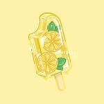  artist_name commentary english_commentary food food_focus fruit jasmine_(atrela.designs) leaf lemon lemon_slice no_humans original popsicle popsicle_stick sparkle watermark yellow_background 