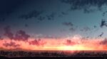  chinese_commentary cityscape cloud commentary_request highres light_particles no_humans original outdoors rune_xiao scenery signature sky star_(sky) star_(symbol) starry_sky still_life sun sunset 