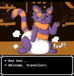  animate_inanimate anthro clean_diaper clothed clothing darkner deltarune diaper diaper_only digital_media_(artwork) domestic_cat english_text felid feline felis fur hi_res living_plushie male mammal plushie seam_(deltarune) shadyadi smile solo tail text topless undertale_(series) wearing_diaper 