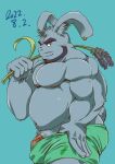  1boy abs animal_ears aqua_background bara beard biceps big_belly boxers bulge chinese_zodiac dated facial_hair finger_under_clothes from_side furry furry_male ganson green_male_underwear grey_fur half-erect large_pectorals looking_at_viewer male_focus male_pubic_hair male_underwear mature_male muscular muscular_male navel navel_hair nipples original pectorals penis penis_peek plump pubic_hair rabbit_boy rabbit_ears rabbit_tail seductive_smile short_hair smile smirk solo stomach tail thick_eyebrows topless_male underwear v-shaped_eyebrows veins veiny_penis year_of_the_rabbit 