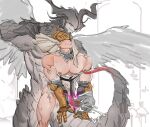  2boys anal aura bara barbell_piercing bare_pectorals character_request check_copyright clothed_male_nude_male copyright_request cum dragon_boy ejaculation erection furry furry_with_non-furry handjob hat_over_eyes highres horns interspecies large_pectorals lifted_by_another luboyaqqz male_focus multiple_boys muscular muscular_male nipples nude pectorals penis piercing projectile_cum ring_pull sex shirt size_difference sketch_background smile spread_wings thick_tail thighs torn_clothes torn_shirt urethral_fingering v_arms veil_lift yaoi 