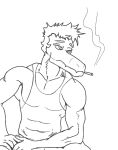  2023 anthro black_and_white chad_(meme) clothing dinosaur dromaeosaurid drugs elijah_d73877 fingers gigachad goodbye_volcano_high hair long_snout male marijuana meme monochrome muscular muscular_anthro muscular_male reed_(gvh) reptile scalie shirt short_hair sitting sketch smoking_weed snoot_game snout solo tank_top theropod topwear velociraptor 
