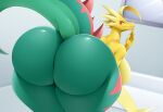  anthro back_boob bent_over big_breasts big_butt breasts butt dracozolt eyes_closed female fossil_pokemon generation_8_pokemon huge_breasts huge_butt huge_hips huge_thighs mleonheart multicolored_body nintendo pokemon pokemon_(species) smile solo thick_thighs two_tone_body wide_hips 