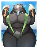  &lt;3 2023 5_fingers :3 ahoge anthro beach bear belly big_breasts bikini biped black_bear black_body black_claws black_ears black_fur black_hair blush border breasts cheek_tuft claws cleavage clothed clothing cloud colored crotch_tuft curvy_figure cute_fangs day deep_navel dessert detailed_background digital_media_(artwork) eating eating_food facial_piercing facial_tuft female female_anthro finger_claws fingers fluffy food front_view full_cleavage fur glistening glistening_body glistening_breasts glistening_fur glistening_hair green_clothing green_swimwear grey_body grey_breasts grey_fur grey_hair grey_inner_ear hair hair_over_eyes hi_res holding_food holding_ice_cream holding_ice_cream_cone holding_object huge_breasts huge_hips huge_thighs humanoid_hands ice_cream ice_cream_cone kemono mammal mane mane_hair markings midriff monotone_ears moon_bear mouth_hold multi_hair_tones multi_tone_fur multicolored_body multicolored_fur multicolored_hair musical_note navel neck_tuft nose_piercing nose_ring outline_heart outside outside_border overweight overweight_anthro overweight_female piercing pink_nose popsicle popsicle_in_mouth portrait ring_piercing sand sea seaside shaded shibaemonxsk signature sky sling_bikini snaggle_tooth solo standing swimwear thick_thighs three-quarter_portrait tuft ursine voluptuous water white_body white_border white_fur white_hair white_markings wide_hips 