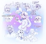  absurd_res ambiguous_gender ambiguous_species anthro bell chad_(meme) chest_tuft chinese_text collar fur group hi_res kblankii longte33_(character) meme no_bitches? pawpads soyjak tail text tuft white_body white_ears white_fur white_tail 