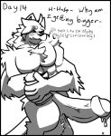 anthro balls belly belly_expansion big_balls big_penis black_and_white blush blush_lines bodily_fluids chips_(food) day_count eating eating_food erection expansion felid feline food genital_fluids genitals growth growth_pills hairy huge_balls huge_penis humanoid hyper hyper_balls hyper_genitalia hyper_penis kahto_(character) kahto_taph42 leaking_precum looking_at_genitalia looking_at_penis looking_down male male/male mammal meme monochrome muscle_growth musclegut no_nut_november pecs penis precum shaded simple_background solo text tufted_fur white_background 