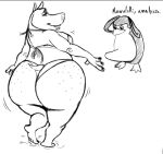  avian big_butt bikini bird black_and_white butt clothing dreamworks duo erection female freckles freckles_on_butt gloria_the_hippopotamus hippopotamid loansharkmann looking_at_viewer looking_back madagascar_(series) male mammal monochrome penguin sketch skipper_(madagascar) swimwear 