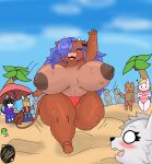  absurd_res anthro areola be beach big_breasts bikini bovid bovine breasts cattle clothing curvy_figure duo female genitals hair hi_res horn huge_breasts huge_thighs juki_(juki_zu) juki_zu male male/female mammal miko_(juki_zu) nipples nude open_mouth public purple_hair pussy seaside smile swimwear thick_thighs wet 