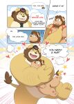  &lt;3 anthro bottomless brown_hair clothed clothing comic dialogue duo embrace english_text felid hair hat headgear headwear hi_res hug lion male mammal necktie pantherine speech_bubble takataka text 