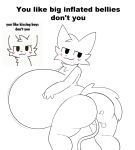  absurd_res air_inflation ambiguous_gender anthro belly belly_expansion belly_inflation big_belly butt chest_tuft domestic_cat english_text expansion felid feline felis fluffy fluffy_tail fur hi_res hose_in_butt hose_inflation inflation mammal silly_cat_(mauzymice) simple_background smug solo tail text tuft v1sage white_background white_body white_fur 