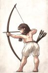  1girl aiming archery arrow_(projectile) bloomers bow_(weapon) breasts brown_hair drawing_bow highres holding holding_arrow holding_bow_(weapon) holding_weapon ironlily original quiver sideboob underwear weapon white_bloomers 