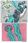  anthro bdsm bondage bound comic crimellgrim domestic_cat felid feline felis female female/female hi_res mammal navel_fetish navel_penetration penetration shiku_(character) solo speech_bubble tentacle_penetration tentacles 