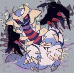  akadako animal_focus bags_under_eyes black_sclera claws colored_sclera commentary dragon full_body giratina giratina_(altered) grey_background grey_outline looking_down no_humans one-hour_drawing_challenge pokemon pokemon_(creature) red_eyes slit_pupils solo spikes 