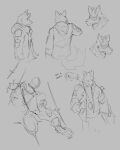  absurd_res canid canine canis clothing costume digital_media_(artwork) fursuit group hi_res male mammal model_sheet moonfangwolf unfinished wolf wolfanine 
