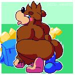  anal anal_masturbation anal_penetration animated anthro banjo-kazooie banjo_(banjo-kazooie) bear blush butt digital_media_(artwork) dildo dildo_insertion dildo_sitting fizzyjay fur hi_res male male/male mammal masturbation nude open_mouth penetration pixel_(artwork) pixel_animation rareware sex_toy sex_toy_insertion short_playtime solo toying_self 