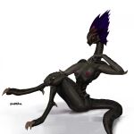  anthro arm_spikes black_body black_scales breasts butt claws crossed_legs divinity_(series) female goldmikun hand_on_leg hi_res kalqusk leg_spikes lizard_(divinity) lizardman long_neck nipples nude orange_eyes purple_nipples scales scalie simple_background sitting solo spikes spikes_(anatomy) tail toe_claws 