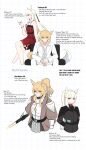  2girls alternate_costume animal_ears arknights bare_arms bare_shoulders blonde_hair cigarette cropped_torso dress energy_sword english_commentary grey_jacket highres holding holding_cigarette holding_lightsaber horse_ears jacket lightsaber multiple_girls multiple_views nearl_(arknights) pants platinum_(arknights) ponytail red_dress short_dress sleeveless sleeveless_dress star_wars supershrimpcakes sword upper_body weapon white_background white_hair white_jacket white_pants yellow_eyes 