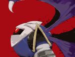  1boy 93nasu alternate_eye_color commentary_request kirby_(series) looking_up male_focus mask meta_knight red_background red_eyes simple_background solo wings 