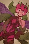  1183 absurd_res balls crown erection fairy genitals hair headgear hi_res humanoid insect_wings looking_at_viewer low-angle_view male monster_souls penis pink_eyes pink_hair plant smile smiling_at_viewer smirk smirking_at_viewer solo thorns vines white_body white_skin wings 