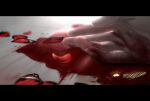  1other blood blood_on_hands blood_splatter brown_butterfly bug butterfly commentary_request dead_animal floor hand_focus hand_on_floor highres m_k_kanoe original petals wooden_floor 