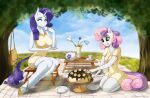  anthro beverage cake clothed clothing dessert dress duo equid equine female food friendship_is_magic hair hasbro horn long_hair mammal my_little_pony picnic rarity_(mlp) shamziwhite smile summer sweetie_belle_(mlp) tea unicorn 