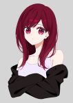  1girl absurdres arima_kana black_jacket closed_mouth grey_background highres jacket long_hair looking_at_viewer oshi_no_ko red_eyes red_hair shirt simple_background solo upper_body white_shirt xiang_yu_pai 