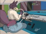  anthro beastars breasts butt canid canine canis clothed clothing delta_dewitt digital_media_(artwork) female fur juno_(beastars) mammal oldsmobile smile solo vehicle wolf 